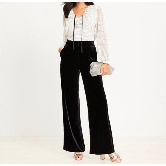 LOFT Pants - NWT Loft Women's Black Velvet The Peyton Trouser Casual Pants - 16 Tall